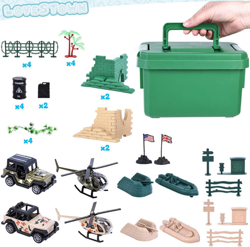 LovesTown 117PCS Army Men Playset - Military Soldier Set with Jeep Helicopter for Kids