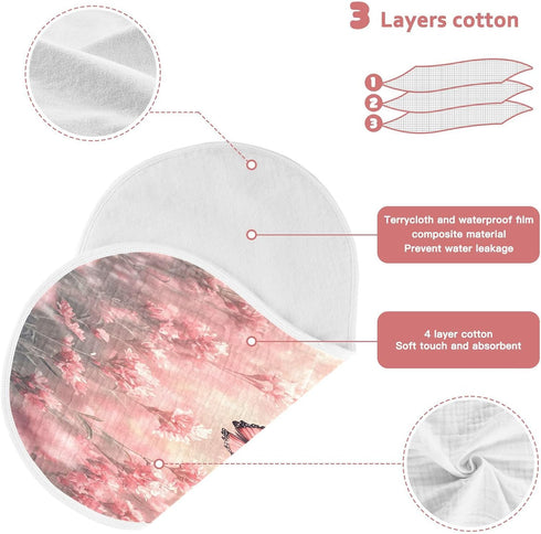YETTASBIN Pink Butterflies Flowers Muslin Baby Burp Cloth, Super Soft Absorbent Cotton Burp Rag Baby Bibs Feeding Cloth