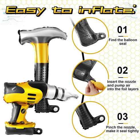12pcs Hammer Balloons, 17 Inch Inflatable Toys for Construction Party Decorations, Father's Day Party