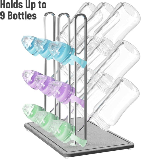 Countertop 9 NiHome Baby Bottle Drying Rack with Diatomite Base & Stainless Steel Frame, Foldable Organizer Holds