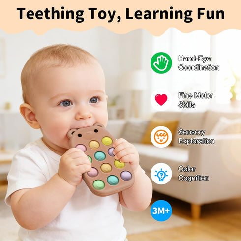 VISEWI 3-18 baby phone teething toys, food grade silicone teether toy for baby months, chew toys with number pop
