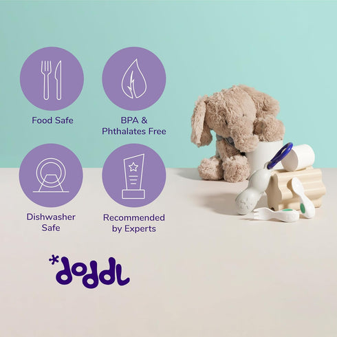 doddl Baby Spoon and Fork Set with Travel Case, Ergonomic Utensils for Self Feeding, BPA Free, Dishwasher Safe
