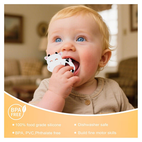 312 Silicone Baby Teether Ring for Months, BPA-Free Soft Teething Toy, Easy-Grip Cow Infant Teether for Boys and Girls
