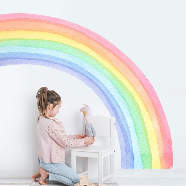 55"x63" Large Rainbow Wall Stickers, Mural Watercolor Half Rainbow Wall Decals Peel