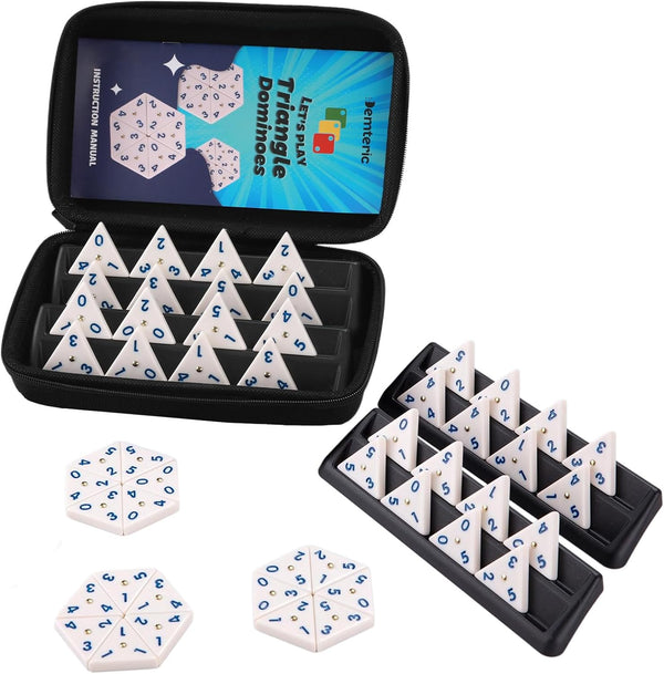 Triangle Domino Game Set with 4 Holders Travel Case | 56 Upgrated