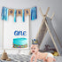1st Birthday Boy Decorations with Burlap Highchair Banner, Blue Hat Crown, Cake Topper for Happy First Birthday Party
