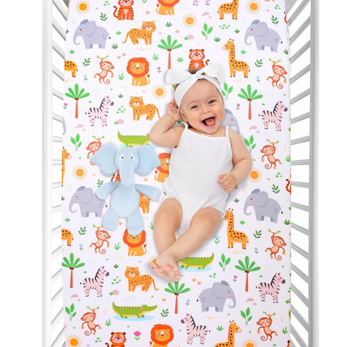 1 Pack Cloele Animal Fitted Crib Sheet for Girls Jungle Baby Nursery Bed Sheet for Standard Crib and Toddler Mattresses