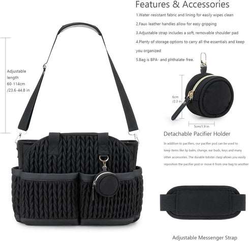 Mommy Lmbabter Diaper Tote Quilted Bag Function Maternity Baby Bag Diaper Changing Messenger with Shoulder Strap Wet
