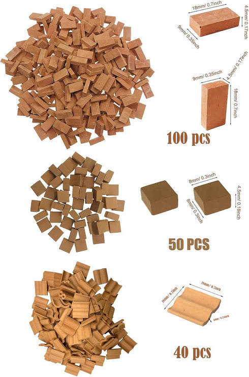 Cayway 150 PCS Mini Red Wall 50 PCS Mini Red Roof Tiles Model Building with Tool Set, Scale Model Bricks 18mm Fake Tiles Model for Dollhouse Bricks Diorama Fairy