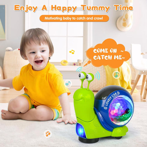 6-12 Tummy Baby Toddler Crawling Toys Months, Musical Snail Baby Toy, Infant Crawling Time Development Toys Boy Girl