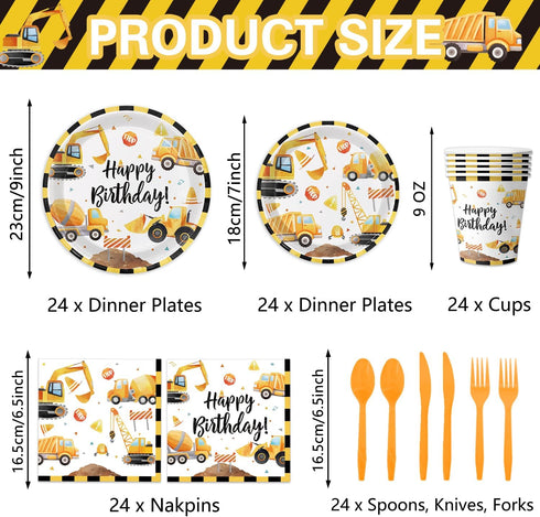 24 Oigco Construction Birthday Party Supplies Construction Theme Decorations Includes Plates, Cups, Napkins, Cutlery