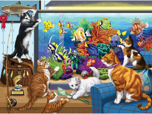1000 Piece Jigsaw Puzzle for Adults - Fishy Business by Nancy Wernersbach - 20" x 27" - 1000 pc Cats Kittens