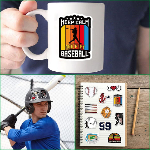 Baseball Stickers 100PCS for Water Bottles, Helmet Stickers Gifts for Boys/Girls, Baseball Gifts for Teen Boys