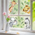 Double-Sided Safari Animal Window Stickers for Baby Nursery, 22.44 x 21.25 Inch Watercolor Jungle Clings Tiger Lion