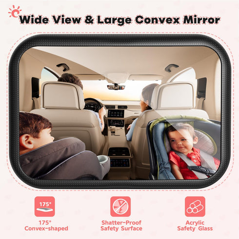 Baby Car Mirror for Rear Facing Infant, 360° Rotation Backseat Mirror with Clear View, Shatterproof, Easy Install