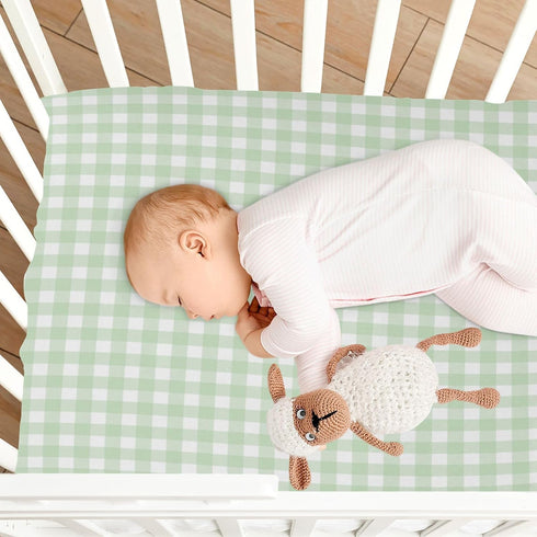 Green Gingham Checkered Crib Sheets - Fitted Baby Crib Sheets Soft and Breathable for Boys and Girls, 52 X 28 Inches