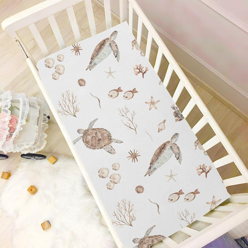 CaTaKu 27"x 39" Crib Sheets for Girls Boys Sea Turtles Seashells Baby Sheets for Crib,Neutral Toddler Mini Crib