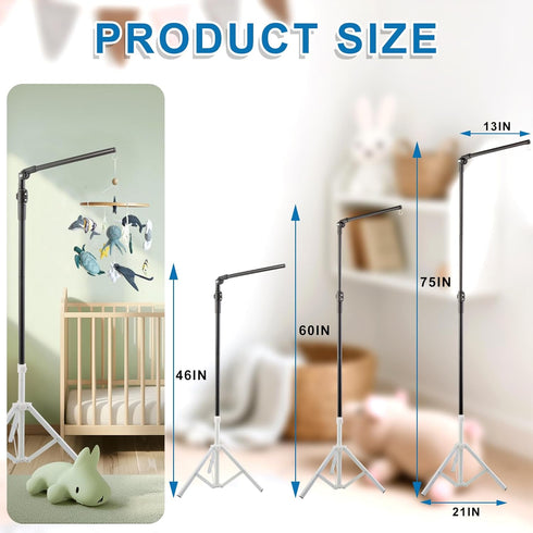 Quynhni 56-78", 180, Baby Crib Mobile Arm, Mobile Hanger for Crib, Adjustable Height Top Can Rotate Suitable for Baby