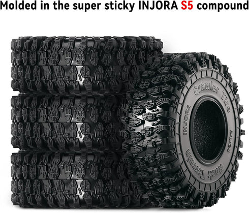 INJORA 1.0 Tires - S5 Rock Terrain Crawler Tires for TRX4M SCX24 AX24 FCX24 Upgrade Parts, 64 * 24mm