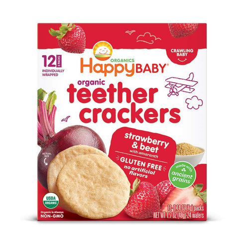 Happy Baby Organics Baby Snacks, Gentle Teething Crackers, Gluten Free & Vegan,