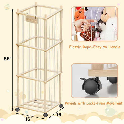 56" yofit Stuffed Animal Storage Organizer with Wheels, Plush Storage Wooden ZOO with Removable Dust-Proof Cover
