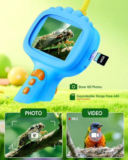 5 4,5,6,7,8,9,10(Blue) Borescope Snake Camera with Light for Kids, Outdoor Educational STEM Toys, Science Gifts