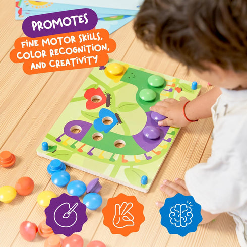 2+ 2 3 Nene Toys Wooden Color Matching Puzzle for Toddlers Years Montessori Pegboard Button Game with Wooden Nails