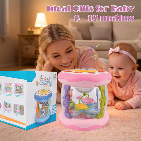 0-6 Tummy 0-3 4 5 6 7 8 9 10 11 12 1 Baby Toys Months, Newborn Aquarium Ocean Rotating Projector Music Light Up Toy