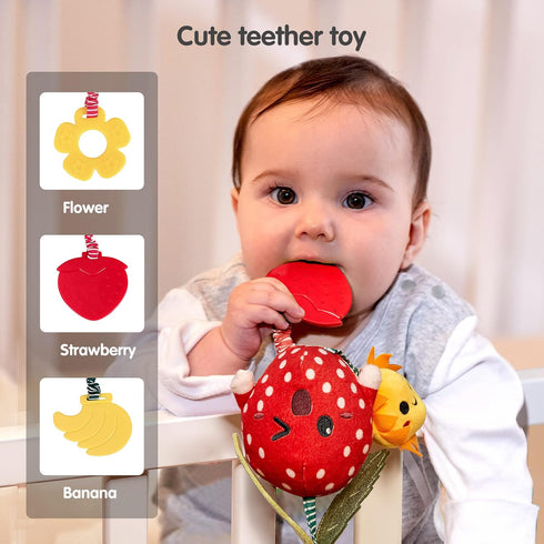 3 6 9 12 Gifts,4 Pack TUMAMA Baby Toys for Months,Hanging Fruit Rattles Avocado,Banana,Orange and Strawberry,Stroller