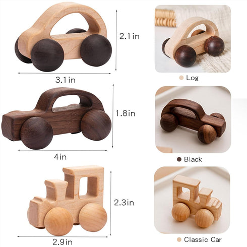 3PCS Wooden Baby Toys, Grasping Push Car Montessori Toy Vehicles