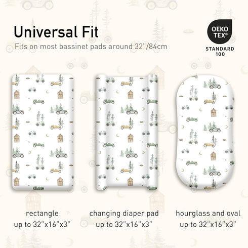 4 Pack, Cozy 32"x16" Gllquen Baby Bassinet Sheets Breathable Fitted Mattress Sheet, Elastic Travel Crib Fashionable
