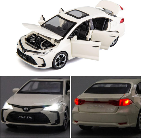 BDTCTK Compatible 1:32 Corolla Model Car, Zinc Alloy Pull Back Toy Car with Sound and Light for Kids, White
