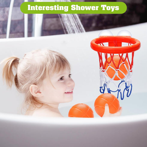 Bath Toys - Bathtub Basketball Hoop for Kids, Shower Toys for Ages 4-8, Suction Cup Hoop & 3 No Hole Balls Set