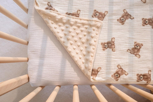 Little Jump Baby Blankets Minky Blankets for Unisex Boys Girls, Soft Fluffy Crib Blankets with Muslin Cotton Front