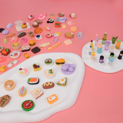100Pcs Miniature Food Set with Storage Box, Small Resin Dollhouse Food Accessories for Pretend Play Kitchen