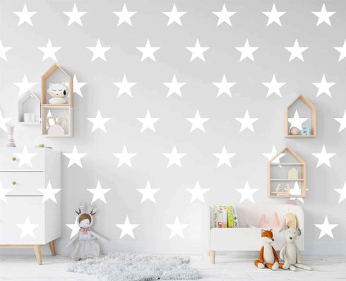 48pcs/Set Large White Stars Vinyl Wall Decor Stickers, DIY White Star Wall Decals for Kids Room