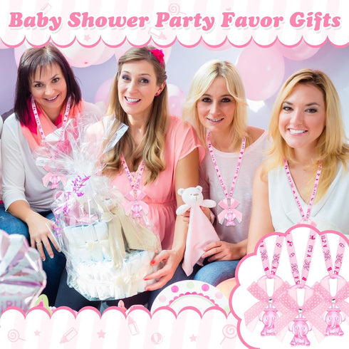 Tondiamo 60 Pcs Baby Shower Pacifiers Elephant Necklace Acrylic Baby Shower Party Favors with Cute Rhinestone Bows