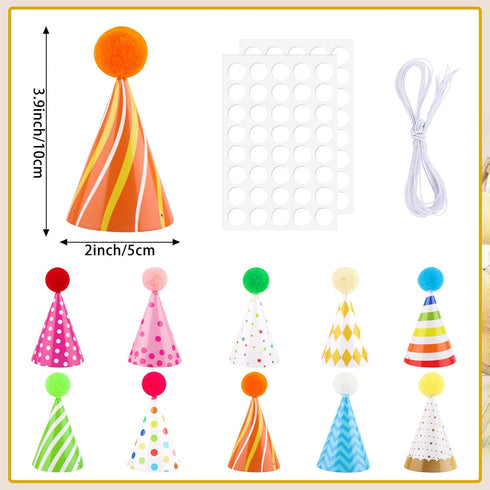 10 PCS Colorful Mini Party Hats for Stuffed Animals Lovely Paper Cone Tiny Birthday Hats for Stuffed Animals Pets Baby