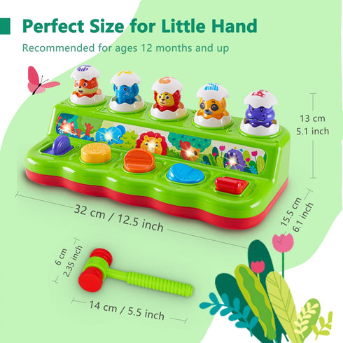 1 1-3, 12 Year Old Toys for Boys Girls Birthday Gift, Cause and Effect Animal Pop Up Toy with Music and Light