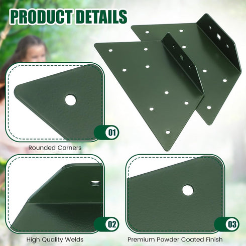 4 Pcs A Frame Bracket for Swing Set, Wooden Swing Accessories with Tools Hardware for Playground Support (Green)