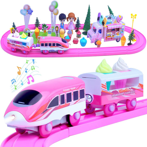 Pink Train Sets for Toddlers|Musical Electric Train Toys with DIY Ice Cream