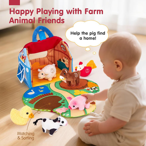 6-12 6 1 hahaland Baby Toys Months - Surprise Barn with Stuffed Farm Animals with Real Sounds - Montessori Toys