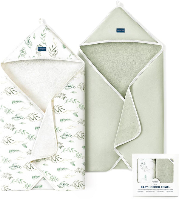GRSSDER Baby Hooded Towel 2 Pack for Newborn, Super Soft Bath Towels