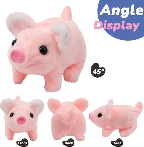 Hopearl Walking Piggy Pet Interactive Crawling Piglet, Electronic Plush Toy for Toddlers, Pink 8''