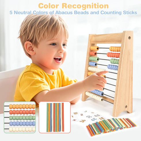 100 Counting 112 Counting Abacus for Kids Math - Wooden Abacus with Sticks and Math Cards, Toys for Preschool Learning