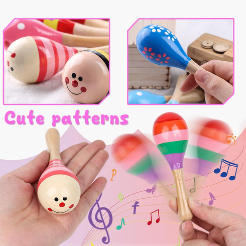POPLAY 10PCS Mini Wooden Maracas, Musical Instruments for Toddlers, Baby Musical Toys, Infant Learning