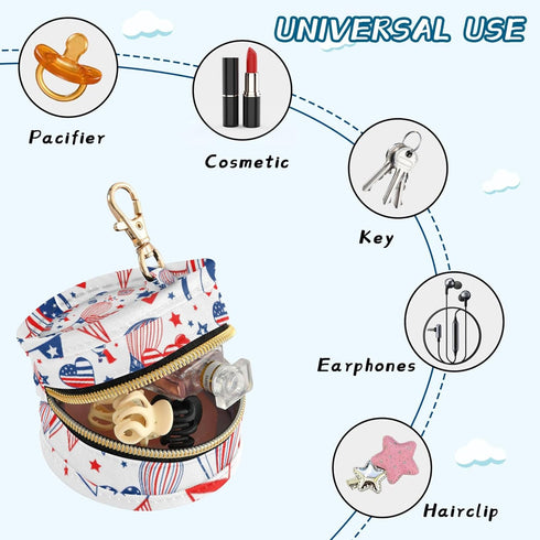 PYBUG Independence Day Round Pacifier Storage Case, Polyester & TPU Lined with Hook Buckle, Pacifier Container Box