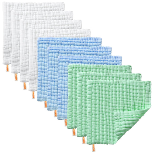 Cloths,16 Pack,12x12 Inches,(Pink,Green,Blue,White) MUKIN Baby Washcloths and Burp
