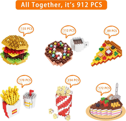 Sets 6 Packs Mini Building Blocks Fast Food - Micro Mini Blocks Toys for Adult, Bricks Kit for Party Favors, Goodie