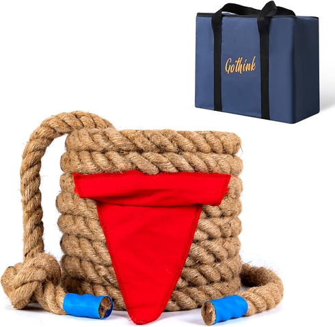 20 FT Tug of War Rope for Kids - Soft Natural Jute Fiber with Red Flag for Outdoor Games, Birthday Party, Team
